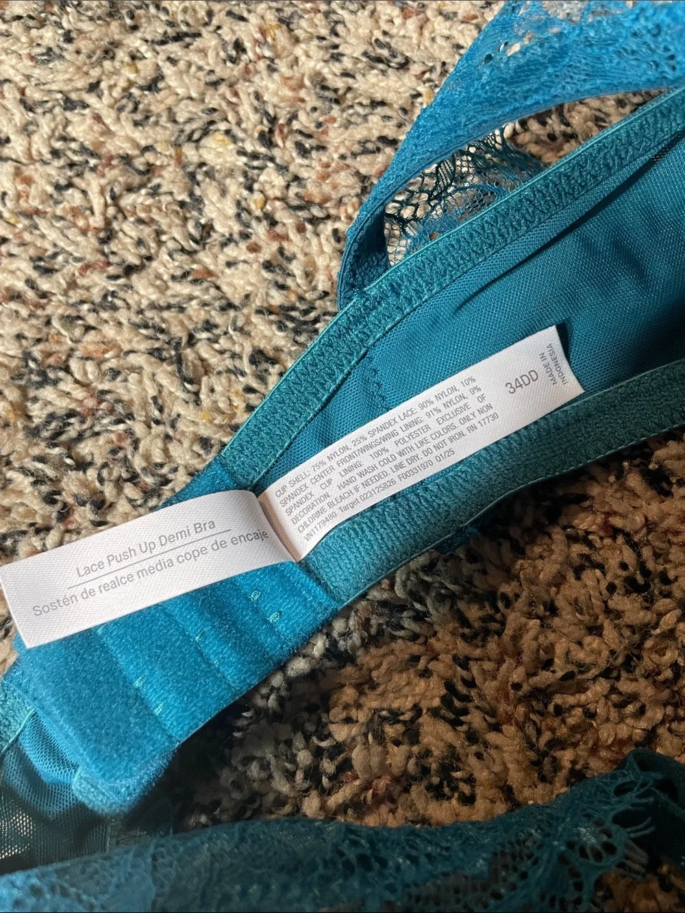 Auden Women’s Teal Lace Push Up Demi Bra Size 34DD | NWT